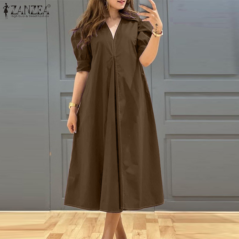 Summer Clothing For Older Women - ZANZEA Robes Midi Décontractées Grande Taille