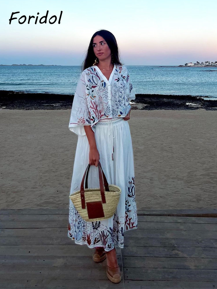 Foridol-Jupe Maxi Brodée à Man - Summer Clothing For Older Women avis et prix