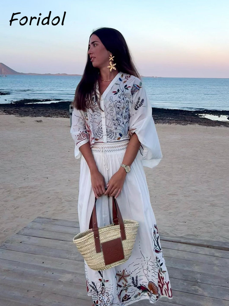 Foridol-Jupe Maxi Brodée à Man - Summer Clothing For Older Women avis et prix
