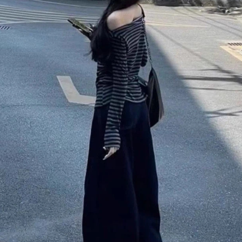 Haut décontracté vintage rayé  - Off Shoulder Blouse avis et prix