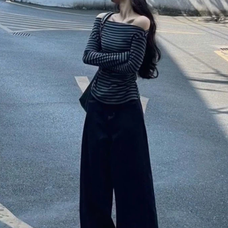 Haut décontracté vintage rayé  - Off Shoulder Blouse avis et prix