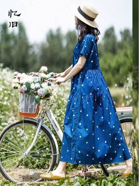 Robe d'été en coton pur bleu à - Summer Clothing Label avis et prix